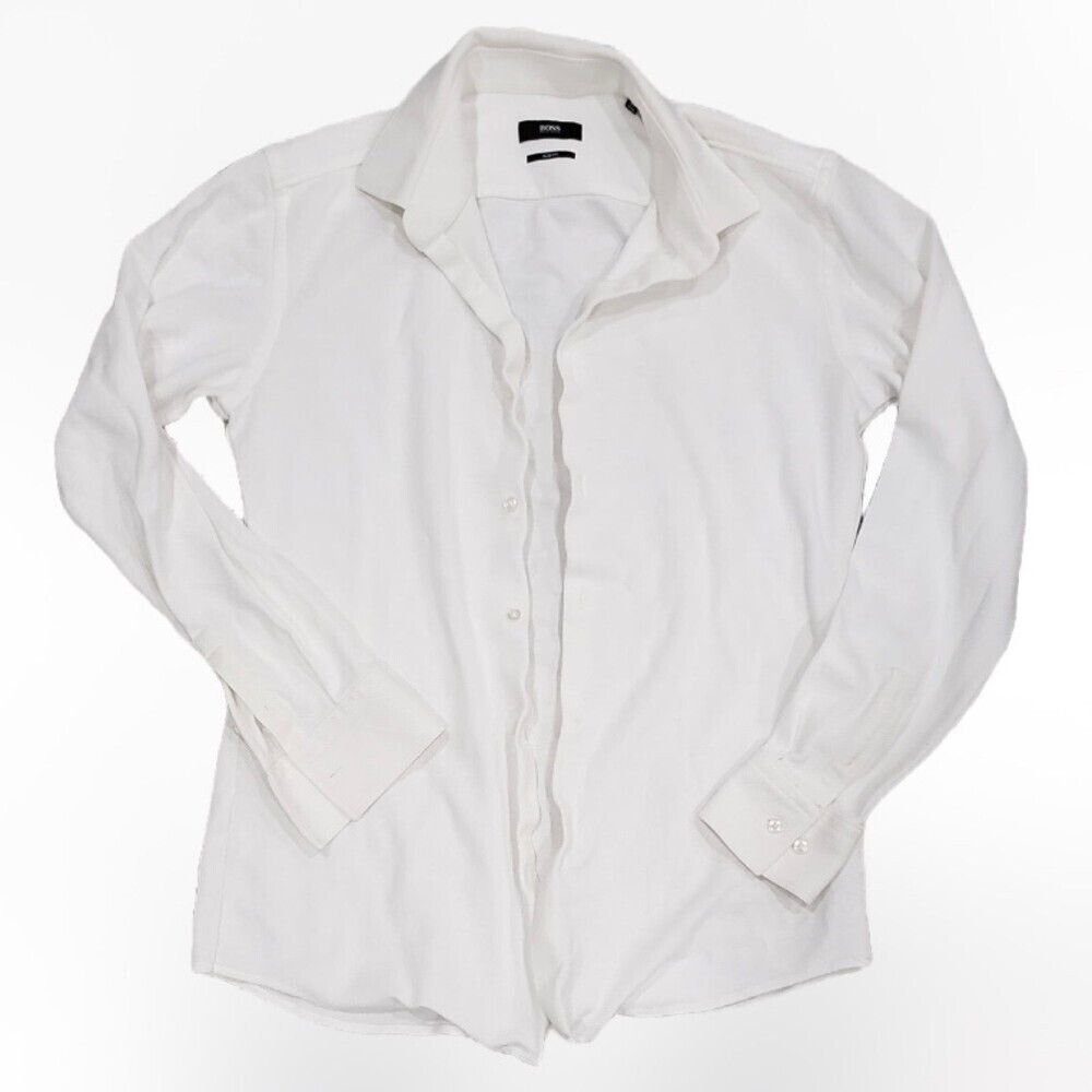 Boss Hugo Boss White Waffle Knit Slim Casual Button Down 40